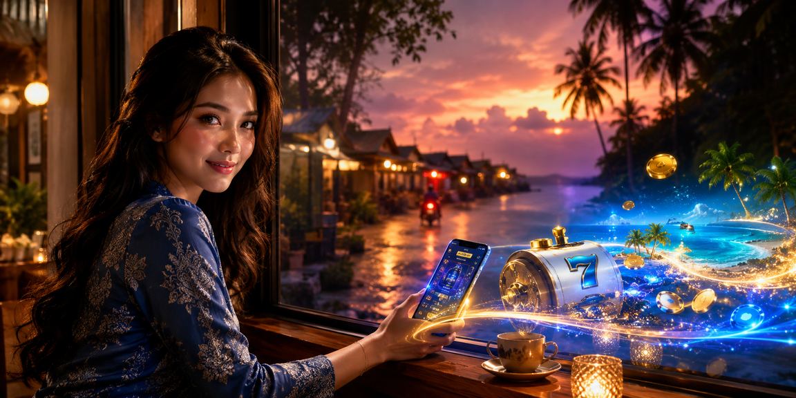 Wanita berbaju kurung menikmati permainan slot kasino dalam talian di Malaysia